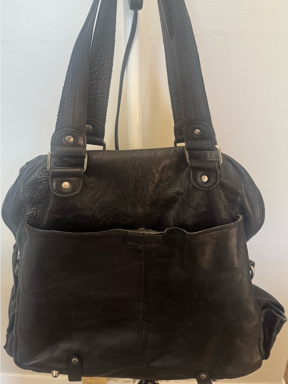 Oushka London Black Leather Shoulder Tote Bag - Picture 3 of 10